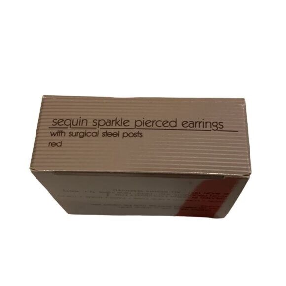 Vintage Avon Sequin Sparkle Earrings Red White Pierced Stud 1991 - Picture 4 of 5